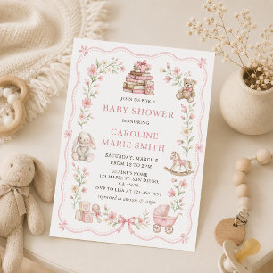 Invitación de Baby Shower Floral de Juguetes para