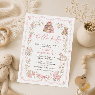Invitación de Baby Shower Floral de Juguetes para