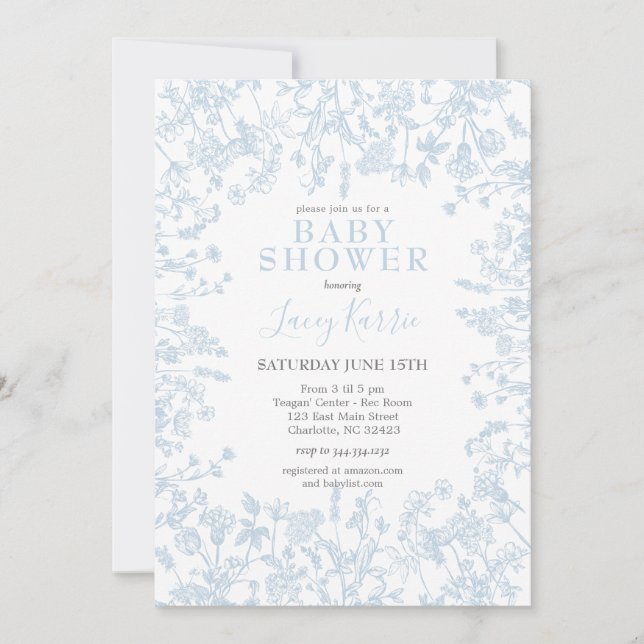 Invitación de Baby Shower Floral de la Chinoiserie (Anverso)