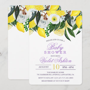 Invitación de Baby Shower Floral de Limón Acuarela