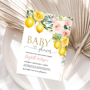 Invitación de Baby Shower Floral de Limonada Rosa