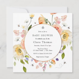 Invitación de Baby Shower floral de Mamá a Abeja