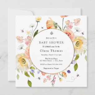 Invitación de Baby Shower floral de Mamá a Abeja