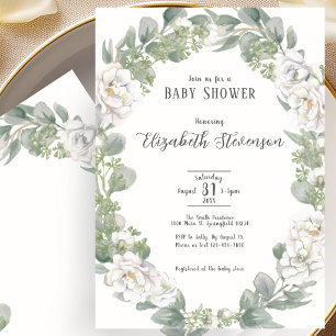 Invitación de baby shower floral de marfil elegant