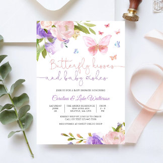 Invitación de Baby Shower Floral de Mariposa