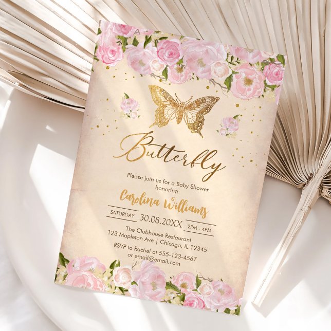 Invitación de Baby Shower Floral de Mariposa (Subido por el creador)