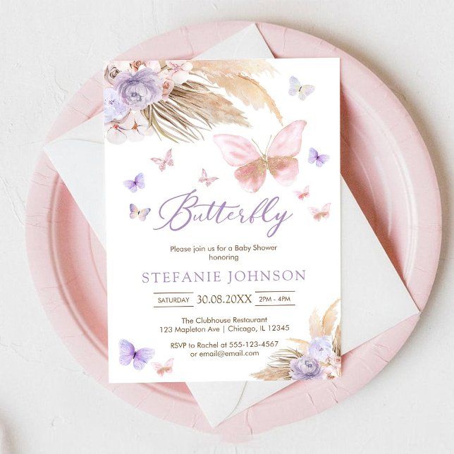 Invitación de Baby Shower Floral de Mariposa (Subido por el creador)