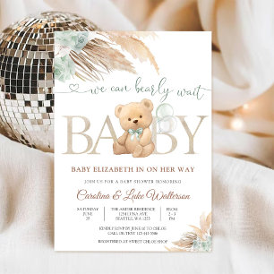 Invitación de Baby Shower Floral de Osito de Peluc