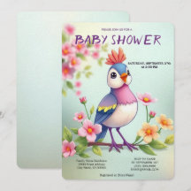 Invitación de baby shower floral de pájaro azul ro
