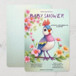 Invitación de baby shower floral de pájaro azul ro