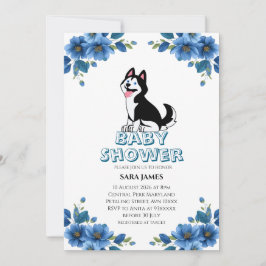 Invitación de Baby Shower Floral de Perro Husky Li