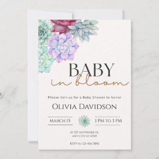 Invitación de Baby Shower Floral de Suculentas con