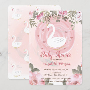 Invitación de baby shower floral del cisne lindo
