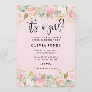 Invitación de Baby Shower Floral Dulce Rosa Es una