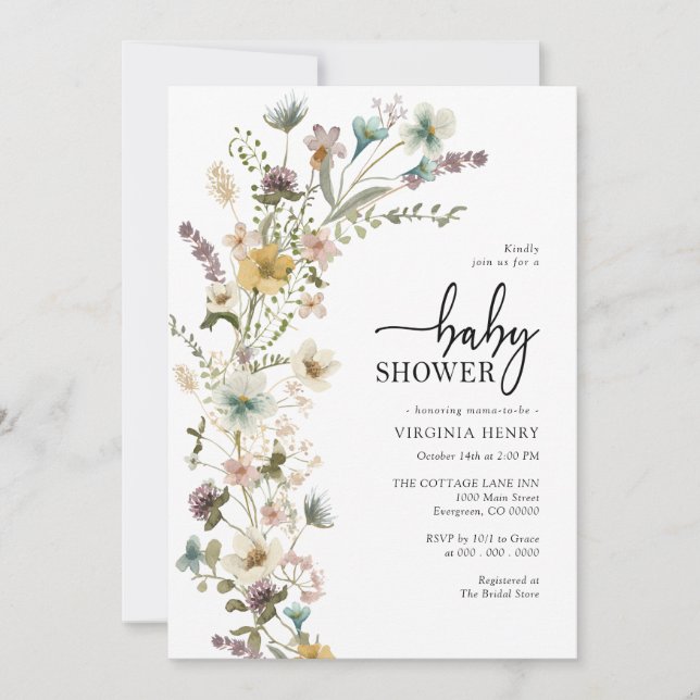 Invitación de Baby Shower Floral Elegante (Anverso)