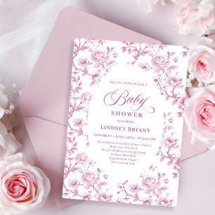 Invitación de baby shower floral elegante de rosa