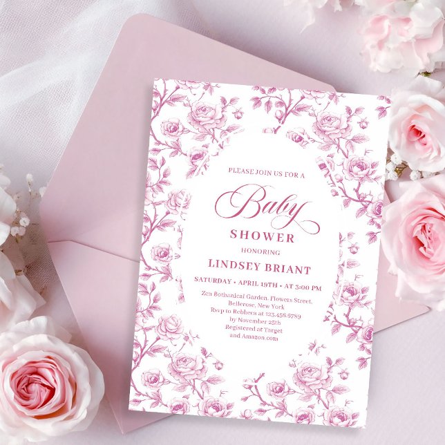 Invitación de baby shower floral elegante de rosa  (Elegant Dusty Rose Floral Baby Shower Invitation)