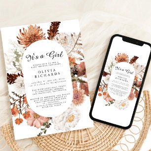 Invitación de Baby Shower Floral Es Una Niña