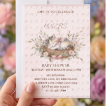 Invitación de Baby Shower Floral Gatita Niña