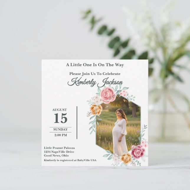 Invitación de Baby Shower Floral Hexágono (Anverso de pie)