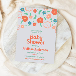Invitación de baby shower floral juguetona
