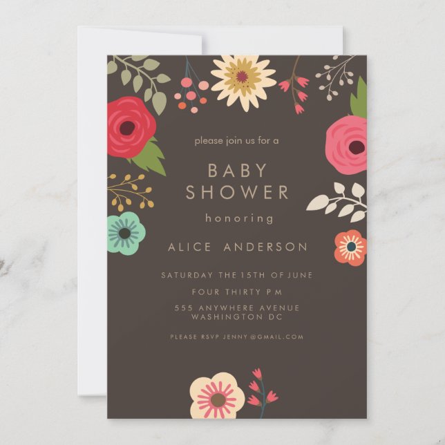 INVITACIÓN DE BABY SHOWER FLORAL MODERNA (Anverso)