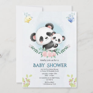 Invitación de Baby Shower Floral Panda