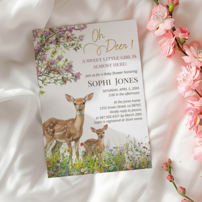 Invitación de baby shower floral pastel de ciervos (Subido por el creador)