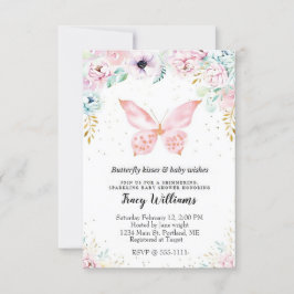 Invitación de baby shower floral pastel y mariposa
