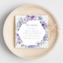 Invitación de baby shower floral púrpura lila