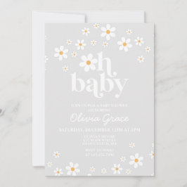 Invitación de Baby Shower Floral Retro Gris Daisy