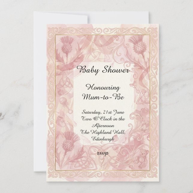 Invitación de baby shower floral rosa (Anverso)