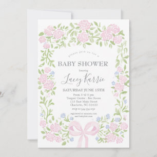 Invitación de baby shower floral rosa,