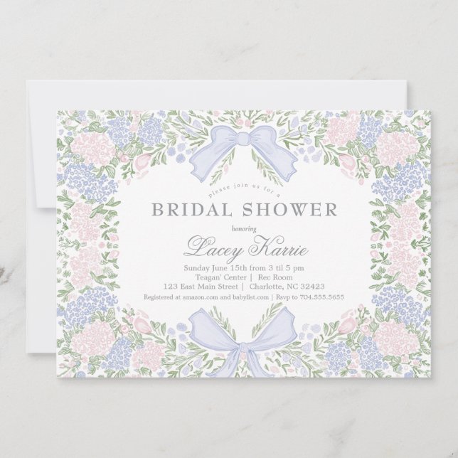 Invitación de baby shower floral rosa,  (Anverso)