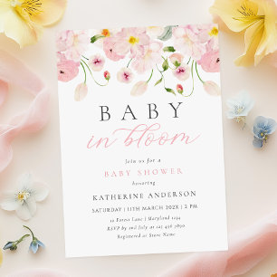 Invitación de baby shower floral rosa Baby In Bloo