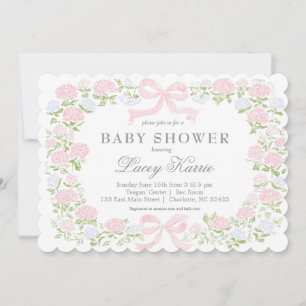 Invitación de baby shower floral rosa, Invitación