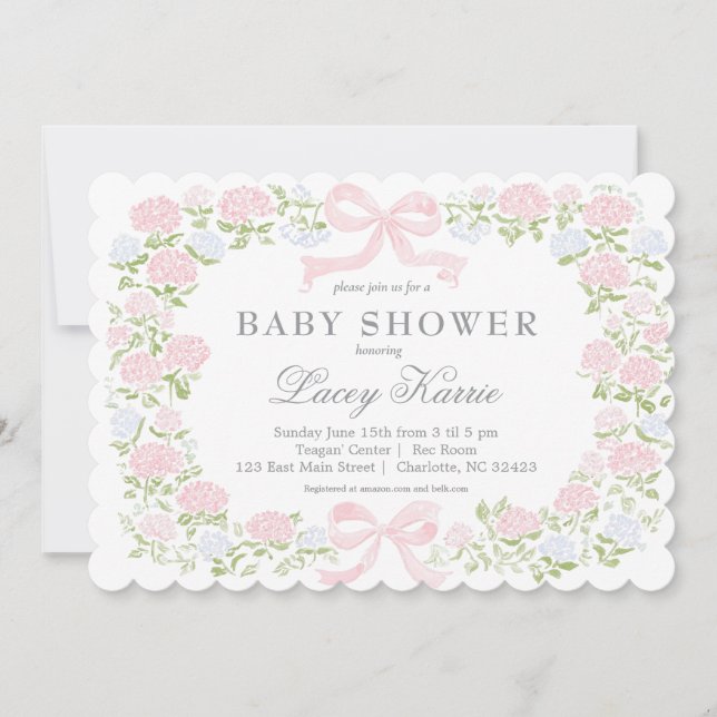Invitación de baby shower floral rosa, Invitación (Anverso)