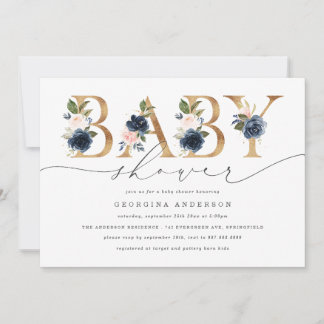 Invitación de Baby Shower Floral Rosa Marino