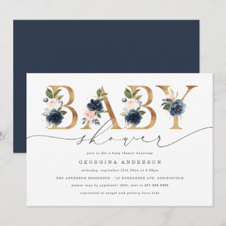 Invitación de Baby Shower Floral Rosa Marino