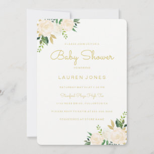 Invitación de baby shower floral rosa oro elegante