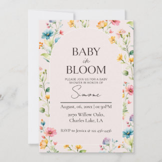 Invitación de baby shower Floral Rosa para Bebé en