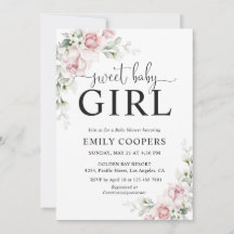 Invitación de Baby Shower Floral Rosa Sonrojado