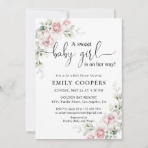 Invitación de Baby Shower Floral Rosa Sonrojado