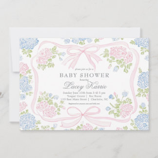 Invitación de baby shower floral rosa y azul,