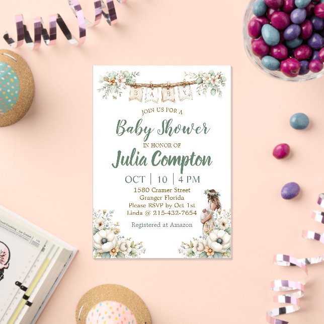 Invitación de baby shower floral rústica  (Insitu (Celebración))