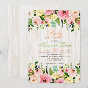 Invitación de baby shower floral rústica