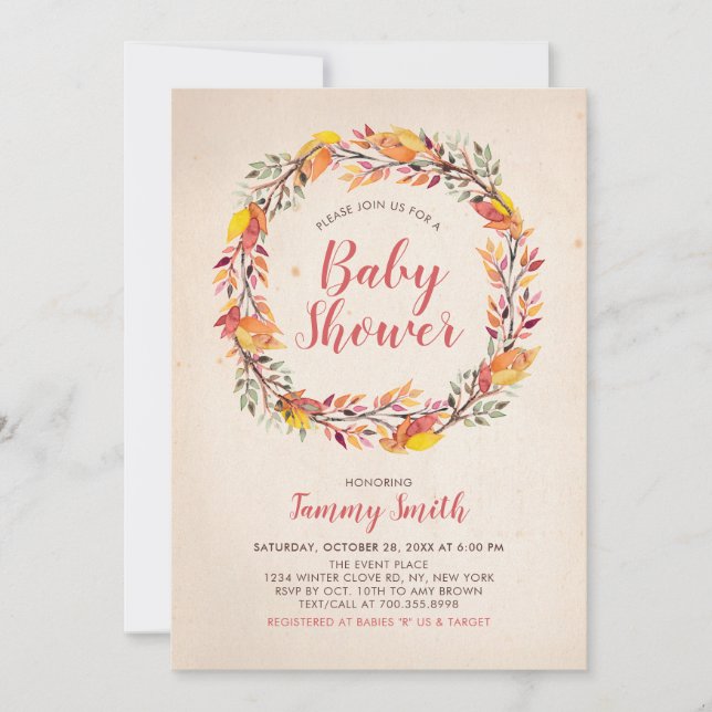 Invitación de baby shower floral rústica de otoño (Anverso)