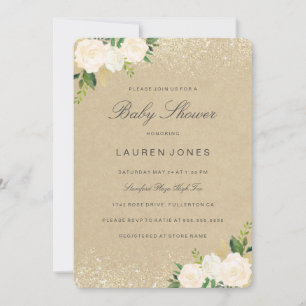 Invitación de baby shower floral rústica rosa dora