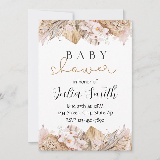 Invitación de Baby Shower Floral Rústico | Boho Ne (Anverso)