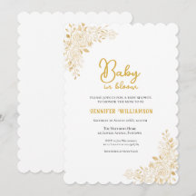 Invitación de baby shower floral, tonos dorados